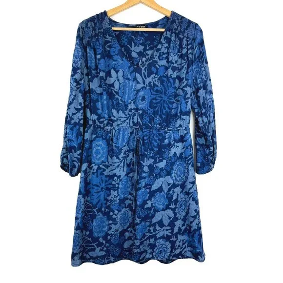 lucky brand blue floral dress Lucky Brand Women's Collared- Button-Down Midi Dress